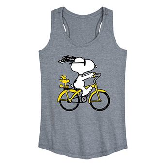 Women's Peanuts Snoopy & Woodstock Riding Bike Racerback Tank Top
