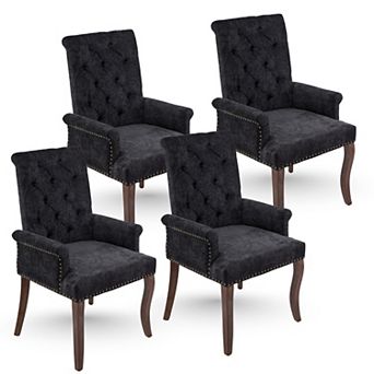 GOMYHOME Tufted Upholstered Chenille Dining Chairs with Arms, Nailhead Trim, Set of 4