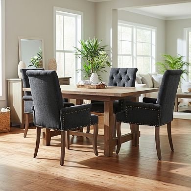 GOMYHOME Tufted Upholstered Chenille Dining Chairs with Arms, Nailhead Trim, Set of 4