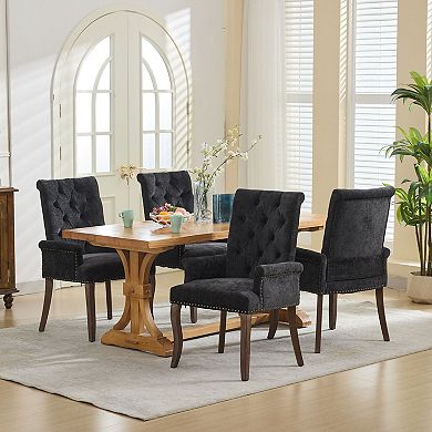 GOMYHOME Tufted Upholstered Chenille Dining Chairs with Arms, Nailhead Trim, Set of 4