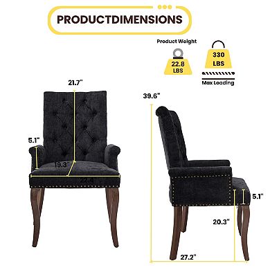 GOMYHOME Tufted Upholstered Chenille Dining Chairs with Arms, Nailhead Trim, Set of 4