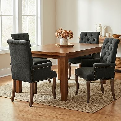 GOMYHOME Tufted Upholstered Chenille Dining Chairs with Arms, Nailhead Trim, Set of 4