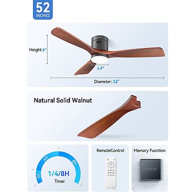 Akofun Ceiling Fans with Lights and Remote 52 Inch, Flush Mount, Modern Low Profile LED Ceiling Fan