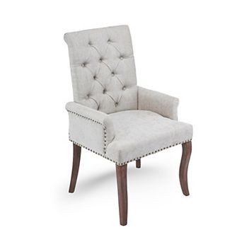 GOMYHOME Linen Fabric Upholstered Accent Chair with Arms, Rubber Wood Legs