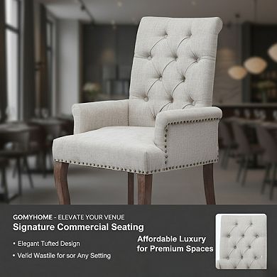 GOMYHOME Linen Fabric Upholstered Accent Chair with Arms, Rubber Wood Legs
