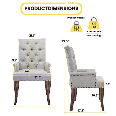 GOMYHOME Linen Fabric Upholstered Accent Chair with Arms, Rubber Wood Legs