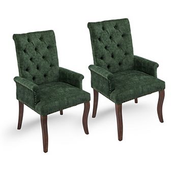 GOMYHOME Oliva Chenille Tufted Upholstered Dining Chair with Arms and Solid Wood Legs Set of 2