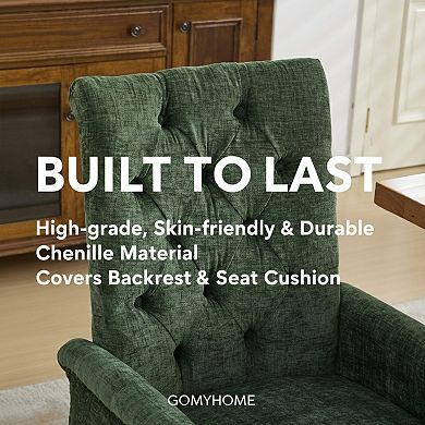 GOMYHOME Oliva Chenille Tufted Upholstered Dining Chair with Arms and Solid Wood Legs Set of 2