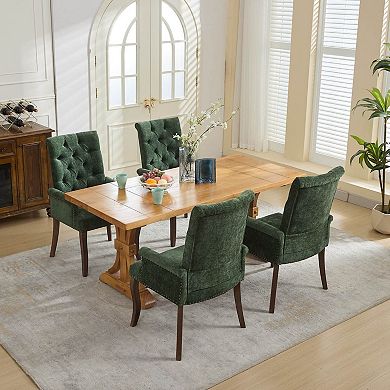 GOMYHOME Oliva Chenille Tufted Upholstered Dining Chair with Arms and Solid Wood Legs Set of 2
