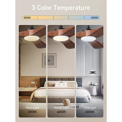 Akofun Ceiling Fans with Lights 52 Inch, High CFM 3 Blade Wood Walnut Fan, Propeller LED Ceiling Fan