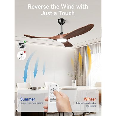 Akofun Ceiling Fans with Lights 52 Inch, High CFM 3 Blade Wood Walnut Fan, Propeller LED Ceiling Fan