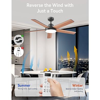 Akofun Ceiling Fans with Lights, 52 Inch, 6 Speeds, Dimmable LED, Quiet , Easy to Install
