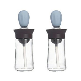 2 pc Glass Oil Dispenser Bottle with Silicone Brush Drip Free Design and Leak Resistant Lid