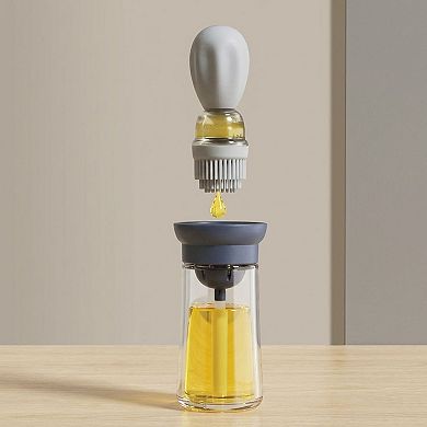 2-PC Glass Oil Dispenser Bottle with Silicone Brush Drip Free Design and Leak Resistant Lid