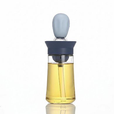 2-PC Glass Oil Dispenser Bottle with Silicone Brush Drip Free Design and Leak Resistant Lid