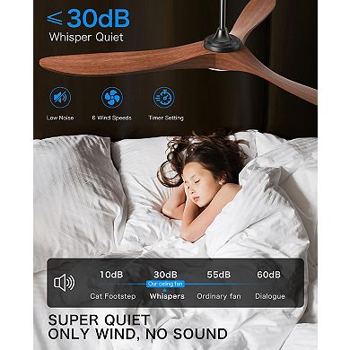 Akofun Ceiling Fans with Lights 60 Inch, High CFM 3 Blade Wood Walnut Fan, Propeller LED Ceiling Fan