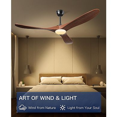 Akofun Ceiling Fans with Lights 60 Inch, High CFM 3 Blade Wood Walnut Fan, Propeller LED Ceiling Fan
