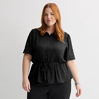 Plus Size Nine West Waist Pintuck Button-Down Shirt