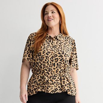 Plus Size Nine West Waist Pintuck Button-Down Shirt