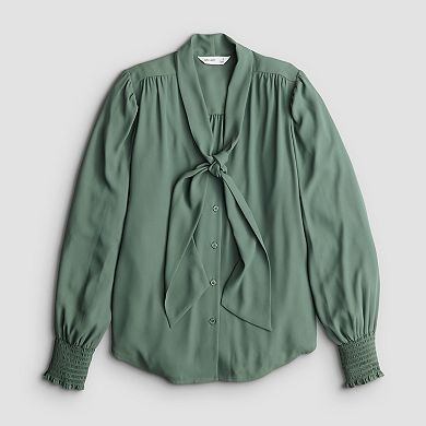 Petite Nine West Tie Neck Button Down Blouse