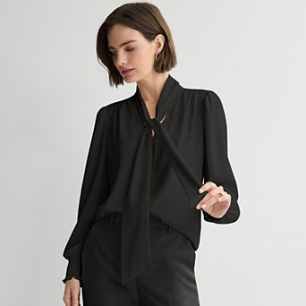 Petite Nine West Tie Neck Button Down Blouse