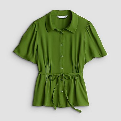 Petite Nine West Waist Pintuck Button-Down Shirt