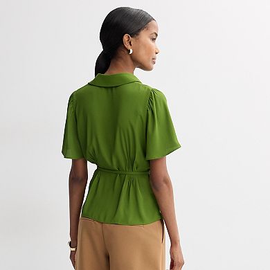 Petite Nine West Waist Pintuck Button-Down Shirt