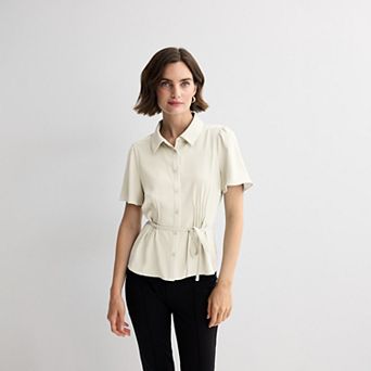 Petite Nine West Waist Pintuck Button-Down Shirt