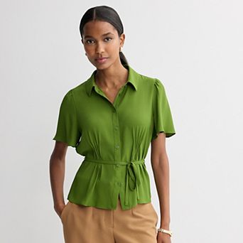 Petite Nine West Waist Pintuck Button-Down Shirt