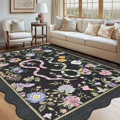 Romantic Pastoral Printed TPR Washable Non-Slip Backing Area Rug, 100% Polyester