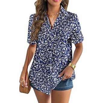 Zeagoo Women s Short Sleeve Button Down V Neck Cotton Linen Blouse, Casual Office Work Tunic Tops