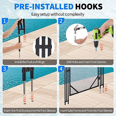 Removable Pool Safety Fence, Tear-Resistant Mesh with Rust-Proof Frame for Pools, Ponds
