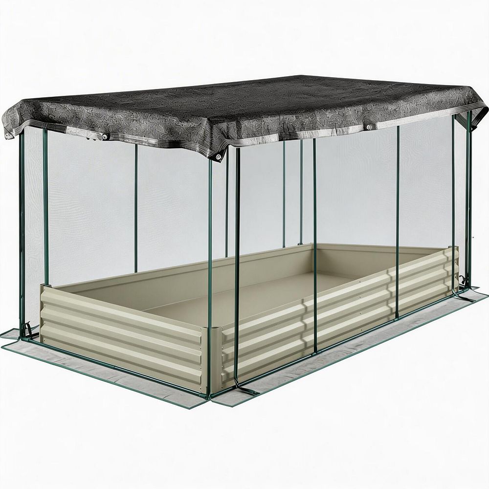 Raised Garden Bed with Plant Netting Cover Zippered Door Shade Canopy ...