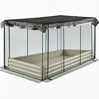 Raised Garden Bed with Plant Netting Cover Zippered Door Shade Canopy Frame Easy Install Vegetables