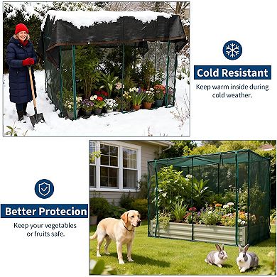 Raised Garden Bed with Plant Netting Cover Zippered Door Shade Canopy Frame Easy Install Vegetables