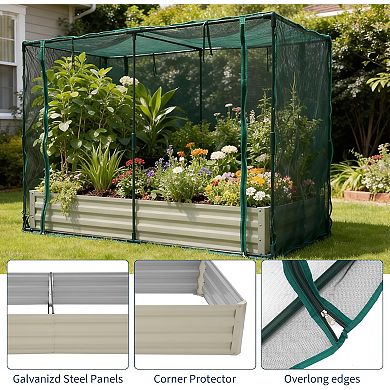 Raised Garden Bed with Plant Netting Cover Zippered Door Shade Canopy Frame Easy Install Vegetables