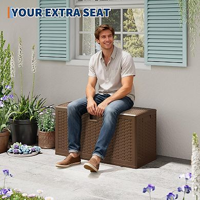 73 Gallon Waterproof Lockable Outdoor Resin Deck Box, Storage for Patio Cushions, Garden Tools