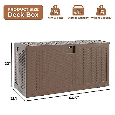 73 Gallon Waterproof Lockable Outdoor Resin Deck Box, Storage for Patio Cushions, Garden Tools