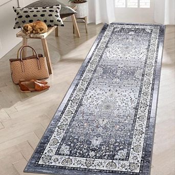 Washable Floral Area Rug - Non Slip Soft Low Pile Carpet for Bedroom Living Room Home Office