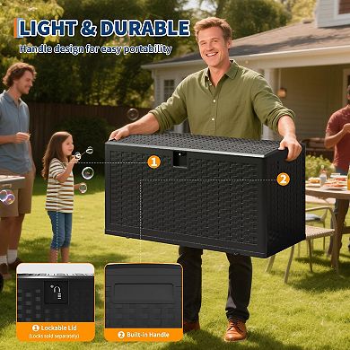 73 Gallon Waterproof Lockable Outdoor Resin Deck Box, Storage for Patio Cushions, Garden Tools