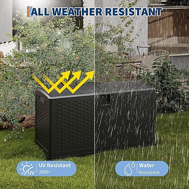 73 Gallon Waterproof Lockable Outdoor Resin Deck Box, Storage for Patio Cushions, Garden Tools