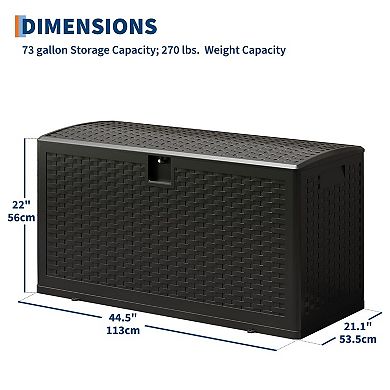 73 Gallon Waterproof Lockable Outdoor Resin Deck Box, Storage for Patio Cushions, Garden Tools