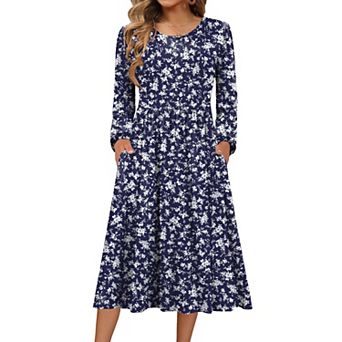 Zeagoo Women s Long Sleeve Bohemian Midi Long Dresses T Shirt Sundresses with Pockets