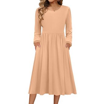 Zeagoo Women s Long Sleeve Bohemian Midi Long Dresses T Shirt Sundresses with Pockets