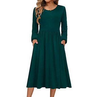 Zeagoo Women s Long Sleeve Bohemian Midi Long Dresses T Shirt Sundresses with Pockets