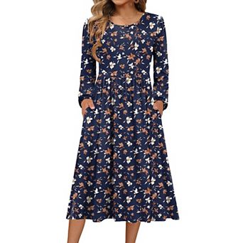 Zeagoo Women s Long Sleeve Bohemian Midi Long Dresses T Shirt Sundresses with Pockets
