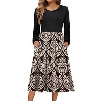Zeagoo Women s Long Sleeve Bohemian Midi Long Dresses T Shirt Sundresses with Pockets