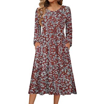 Zeagoo Women s Long Sleeve Bohemian Midi Long Dresses T Shirt Sundresses with Pockets