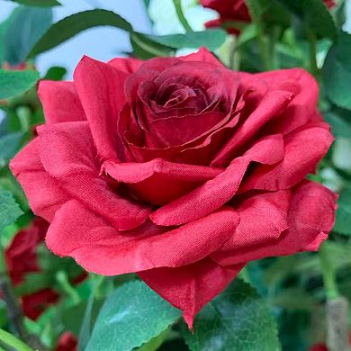 1.5m Artificial Silk Rose Tree with Lifelike Red Blooms in Round Pot