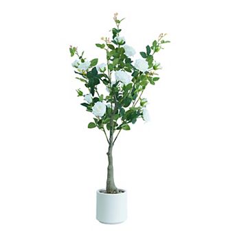 4Ft Artificial Rose Tree with Pretty Flowers, Realistic Faux Rose Plant in Pot For Home, Office